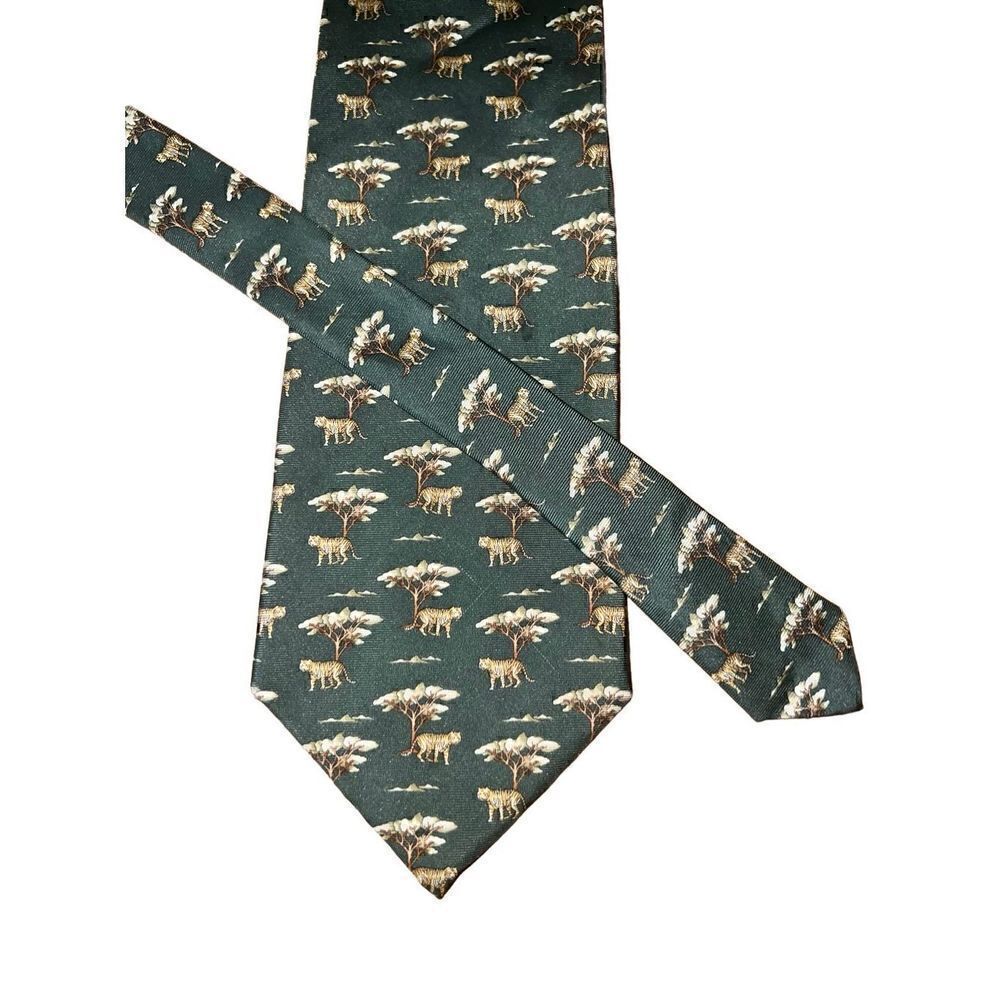 Joseph Lyman Green & Tan African Lion Safari Handmade in Italy Necktie